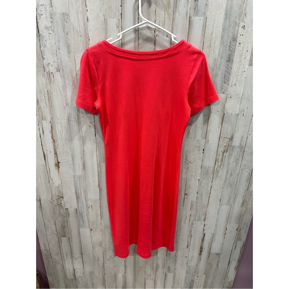 Talbots Bright Coral Floral Embroidered Midi Tshirt Dress XS Preppy Old Money - Picture 5 of 7